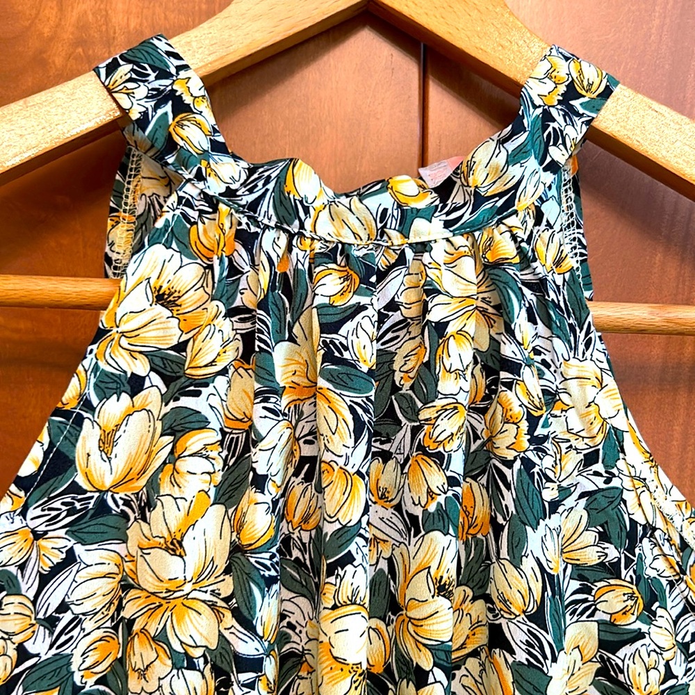 C+D+M tank swing dress,  yellow double tulips (?) and green leaves, size M